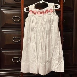 The Proper Peony White Dress with Coral embroidery.